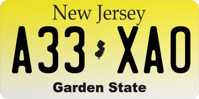 NJ license plate A33XAO