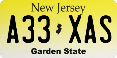 NJ license plate A33XAS