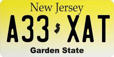 NJ license plate A33XAT