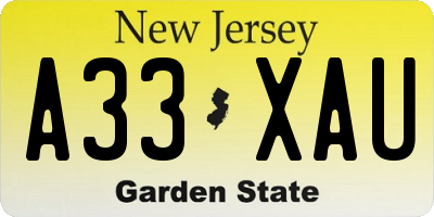 NJ license plate A33XAU