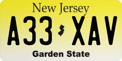 NJ license plate A33XAV