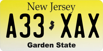 NJ license plate A33XAX