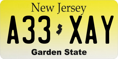 NJ license plate A33XAY