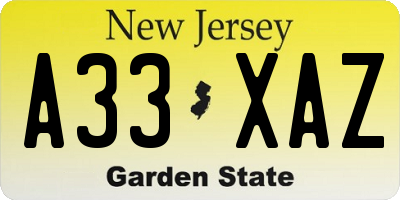 NJ license plate A33XAZ