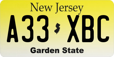 NJ license plate A33XBC