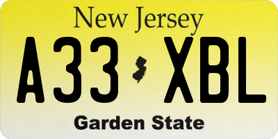 NJ license plate A33XBL