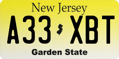 NJ license plate A33XBT