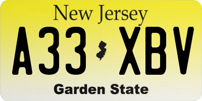 NJ license plate A33XBV