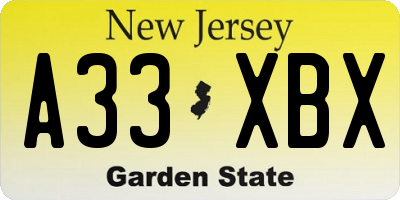 NJ license plate A33XBX