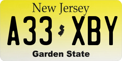 NJ license plate A33XBY