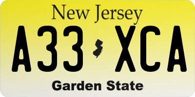 NJ license plate A33XCA