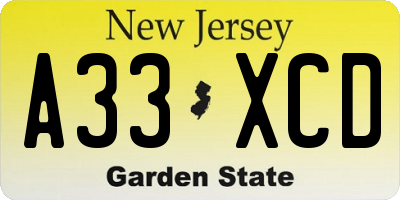 NJ license plate A33XCD