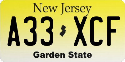 NJ license plate A33XCF