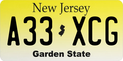 NJ license plate A33XCG