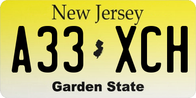 NJ license plate A33XCH