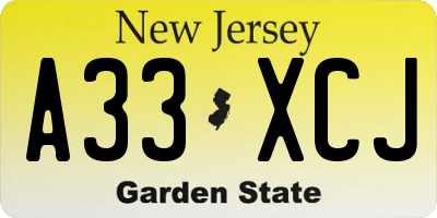NJ license plate A33XCJ