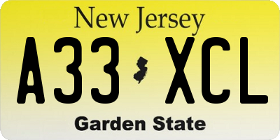 NJ license plate A33XCL