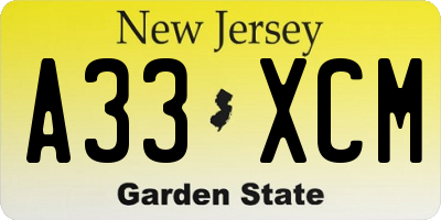 NJ license plate A33XCM