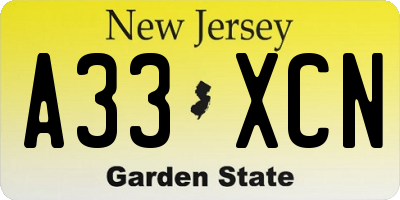 NJ license plate A33XCN