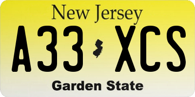 NJ license plate A33XCS