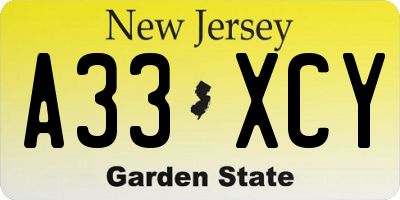 NJ license plate A33XCY