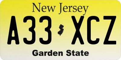 NJ license plate A33XCZ