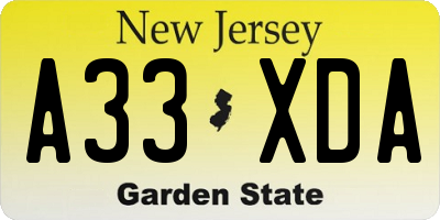 NJ license plate A33XDA