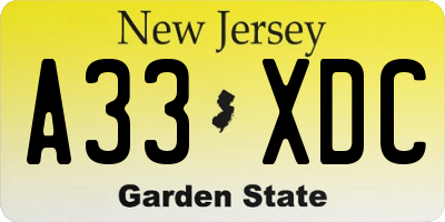 NJ license plate A33XDC
