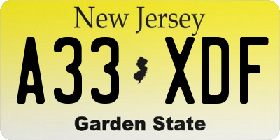 NJ license plate A33XDF