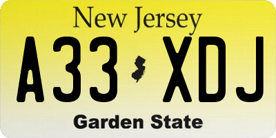 NJ license plate A33XDJ