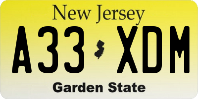 NJ license plate A33XDM