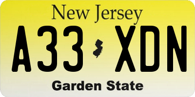 NJ license plate A33XDN