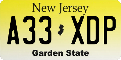 NJ license plate A33XDP