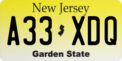 NJ license plate A33XDQ