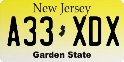 NJ license plate A33XDX