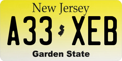 NJ license plate A33XEB