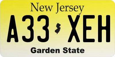 NJ license plate A33XEH