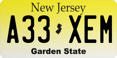 NJ license plate A33XEM