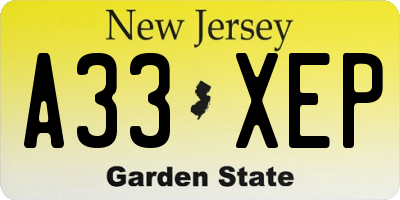 NJ license plate A33XEP