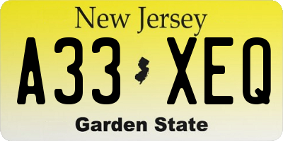 NJ license plate A33XEQ