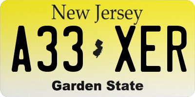 NJ license plate A33XER