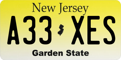 NJ license plate A33XES