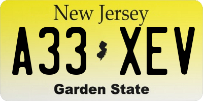 NJ license plate A33XEV