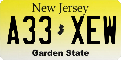 NJ license plate A33XEW