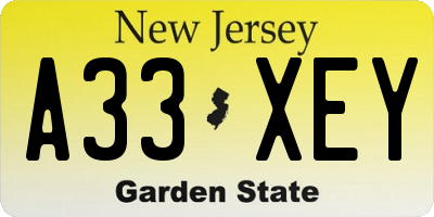 NJ license plate A33XEY