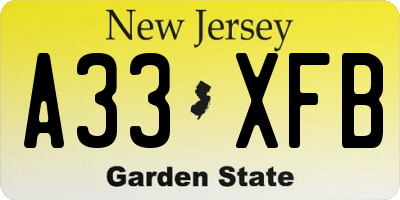 NJ license plate A33XFB
