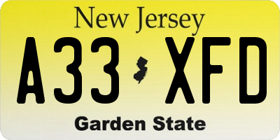 NJ license plate A33XFD