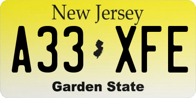 NJ license plate A33XFE