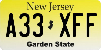 NJ license plate A33XFF