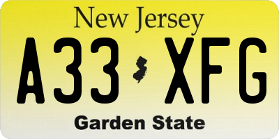 NJ license plate A33XFG